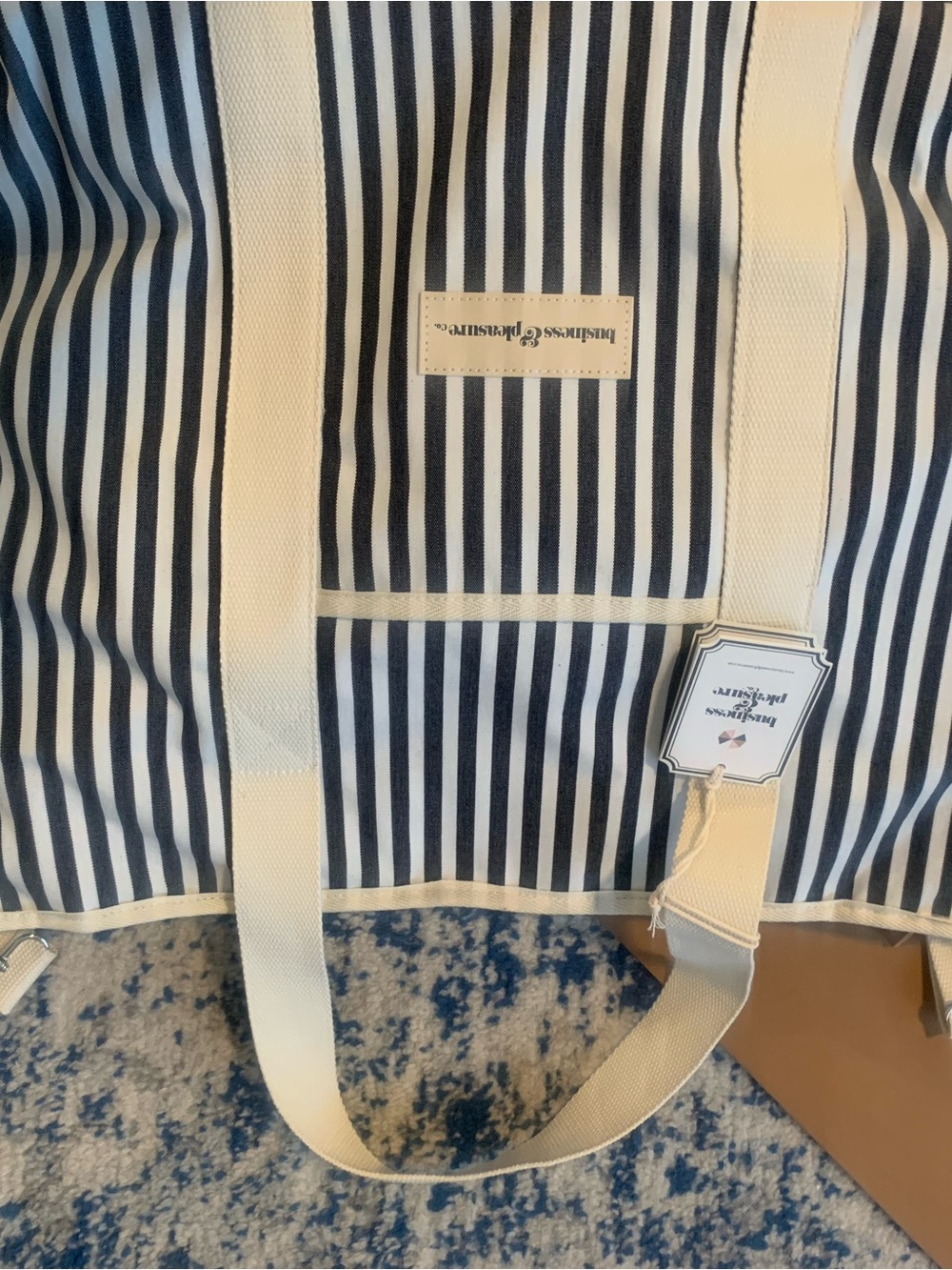 Canvas Stripe Tote Bag in Navy and White - Picture 4 of 4